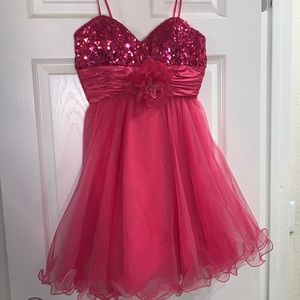 Chicas Hot Pink Prom Dress with Tulle and Sequins S